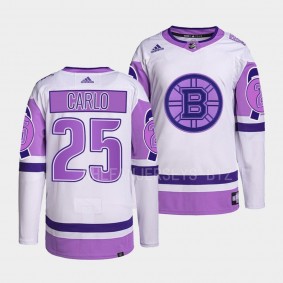 Hockey Fights Cancer Brandon Carlo Boston Bruins White Purple #25 Primegreen Jersey 2022