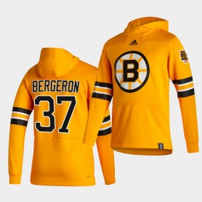 Boston Bruins Patrice Bergeron 2021 Reverse Retro Gold Pullover Men Hoodie
